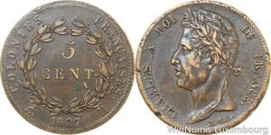 R9848 Rare French Colonie Guadeloupe 5 Centimes Charles X 1827 H La Rochelle SUP