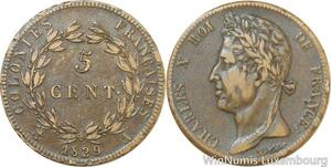 R9849 Rare French Colonies Guadeloupe 5 Centimes Charles X 1829 A Paris SUP