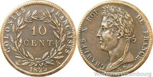 R9850 Rare French Colonies Guadeloupe 10 Centimes Charles X 1829 A Paris SUP