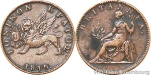 R9885 Rare Ionian Islands Greece 2 Lepta George III 1819 AU -> Make offer