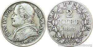 R9886 Vatican Papal States 2 Lire Pius IX 1867 XXII Roma Silver -> Make Offer