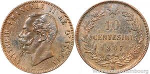 R9890 Rare Italy 10 Centesimi Victtorio Emmanuel II 1867 H Birmingham AU ->Offer