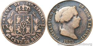 R9898 Spain 25 Centimos Real Isabel II 1855 Aqueduct Segovia -> Make Offer