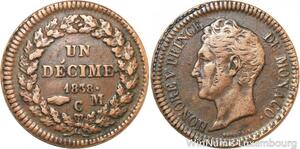 R9904 Rare Monaco Un Decime Honore V 1838 M C Variety Small Head -> Make offer