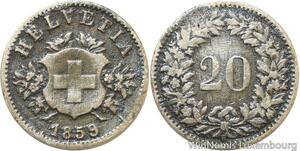 R9905 Switzerland 20 Rappen Helvetia 1859 B Berne -> Make Offer