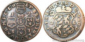 R9929 Feodal Netherlands Liège 2 Liards Jean Théodore de Bavière 1751