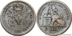 R9933 Rare Belgique 2 Centimes Léopold Ier 1834 Point Surfrappé 1 Cent Pays Bas