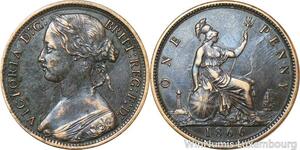R9965 Rare United Kingdom 1 Penny Victoria 1866 AU ++ -> Make offer
