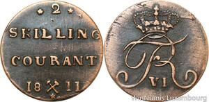 R9986 Rare Norway 2 Skilling Courant Frederik VI 1811 AU -> Make offer
