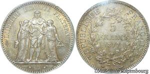S4543 France 5 Francs Hercule 1877 A PCGS AU58 Superbe ! -> Faire Offre