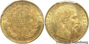 S4577 Rare 5 Francs Napoléon I Petit Module cannelée 1854 PCGS MS63