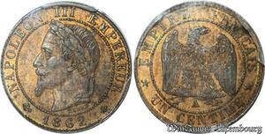 S4598 France 1 Centime Napoléon I Tete Lauree 1862 A Paris PCGS MS63 SPL >M offer
