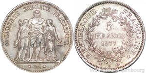 S5459 France 5 Francs Hercule 1877 Superbe Argent - Faire Offre