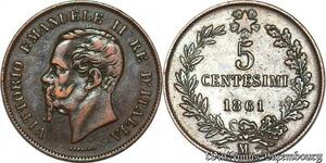 S5499 Italia 5 Centesimi 1861 M Italy Vittorio Emanuele II >M offer
