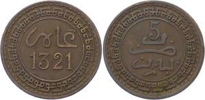 O2680 Morocco 5 Mazunas Abd al-Aziz 1321/1903 Y#16.3 Paris ->Make offer