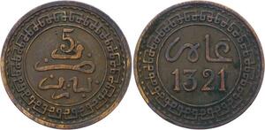 O2689 Morocco 5 Mazunas Abd al-Aziz 1321/1903 Y#16.3 Paris ->Make offer