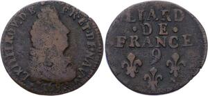 O2830 Tres Rare Liard France Louis XIV 1693 9 Rennes Date sous buste