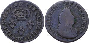 O2831 France 4 Deniers Louis XIV légende latine 1696 BB Strasbourg ->Make offer