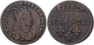 O2843 Rare R4 Liard de France Louis XIV 1654 G Châtellerault ->make offer