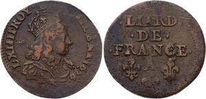 O2845 Fautée Décentrée Liard de France Louis XIV 1656 A Corbeil TTB !!!!