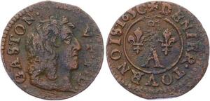 O2877 Dombes Denier Tournois Gaston d'Orléans 10e type 1650 Trévoux