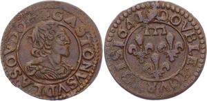 O2880 Rare !! Dombes Double Tournois Gaston d'Orléans 1641/0 Trévoux SUP