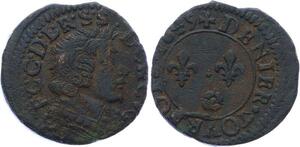 O2892 Rare R2 Cugnon Denier Tournois  Ferdinand Charles Lowenstein Louis XIV 1649
