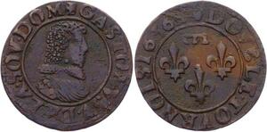 O2916 Rare !! Dombes Double Tournois Gaston d'Orléans 1636 Trévoux SUP !!!