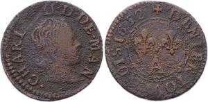 O2922 Rare Arches-Charleville Denier Tournois Charles II de Gonzague  type 3