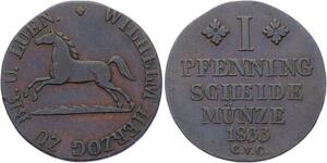 O2925 German States Braunschweig Wolfenbüttel 1 Pfennig Karl Wilhelm Ferdinand 1833 ->Make offer