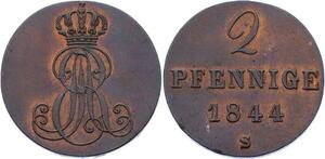 O2927 German States Braunschweig Hannover 2 Pfennige Ernst August 1844 S UNC ->Make offer