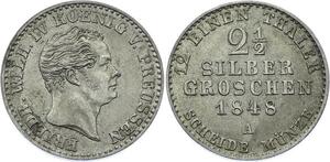 O2933 Brandenburg-Preußen 2 Groschen Friedrich Wilhelm IV 1848 Silver AU++