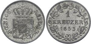 O2961 German States Bayern Maximilian II 1 Kreuzer 1853 Silver AU UNC