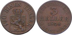 O2962 German States Hessen-Kassel 3 Heller Friedrich Wilhelm 1848 ->Make offer
