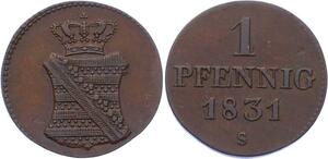 O2970 German States Saxony Sachsen 1 Pfennig Anton 1831 S SUP ++ ->Make offer