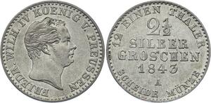 O2996 German States Prussia 2 1/2 Silber Groschen Friedrich Wilhelm IV 1843 A BU FDC->Make offer