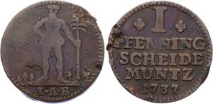 O3007 Germany Brunswick 1 Pfenning Karl I 1737 IAB KM# 901 ->Make offer
