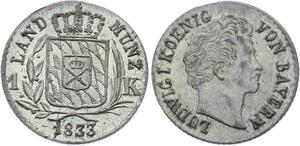 O3013 Germany Bavaria 1 Kreuzer Ludwig I 1833 KM# 746 silver FDC BU