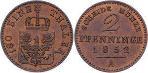 O3017 Germany Prussia 2 Pfennig Friedrich Wilhelm IV 1852 A UNC !! KM# 452