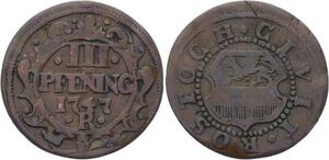 O3018 Germany Rostock 3 Pfennig 1747 KM# 116 ->Make offer