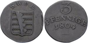 O3040 Germany Saxe 3 Pfennig Karl August 1804 KM# 158 ->Make offer