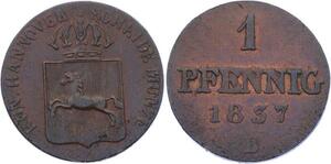 O3047 Germany Hannover 1 Pfennig William IV 1837 B KM# 166 aUnc ->Make offer
