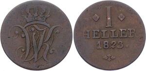 O3053 Germany Hessen Kassel 1 Heller Wilhelm II 1823 KM# 575 ->Make offer
