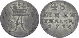 O3071 Germany Anhalt Bernburg 1/48 Thaler Friedrich Albrecht 1796 Silver KM#57