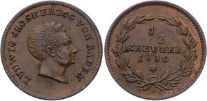 O3074 Germany Baden 1/2 Kreuzer Ludwig I 1830 KM# 188 UNC ->Make offer