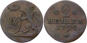 O3102 German States Hessen Kassel 2 Heller Wilhelm IX 1792 ->Make offer