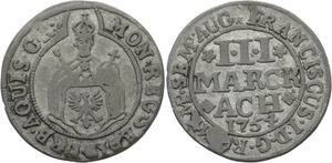 O3106 Rare German States Aachen 3 Marck Francis I 1754 KM# 50 ->Make offer