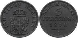 O3116 German States Prussia 3 Pfenninge Wilhelm I 1870 A KM# 482 ->Make offer