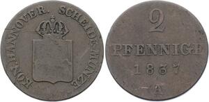 O3118 German States Hannover 2 Pfennnige William IV 1837 A KM# 167 ->Make offer