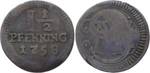 O3120 German States Munster 1 1/2 Pfenning Clemens August 1758 KM# 336